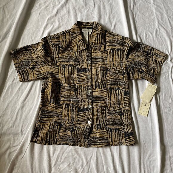 Rene Margo Womens Abstract Black & Tan Button-Up Shirt M - Picture 4 of 10